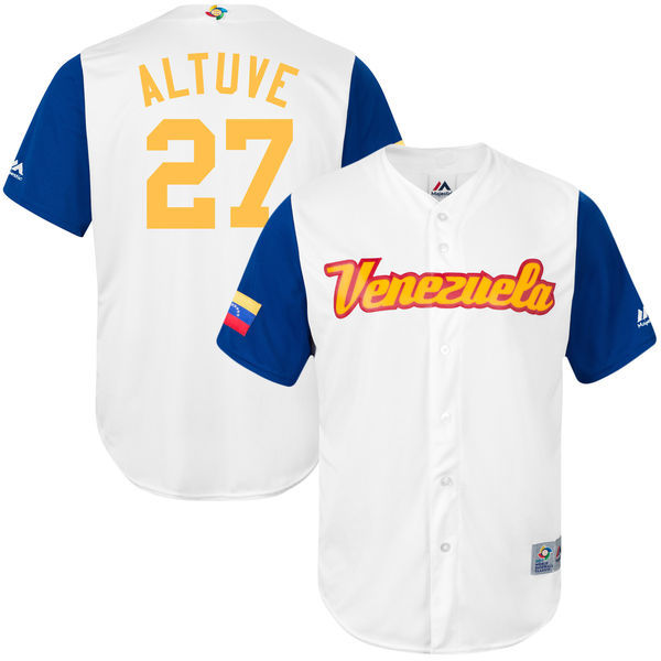 customized Men Venezuela Baseball #27 Jose Altuve Majestic White 2017 World Baseball Classic Replica Jersey